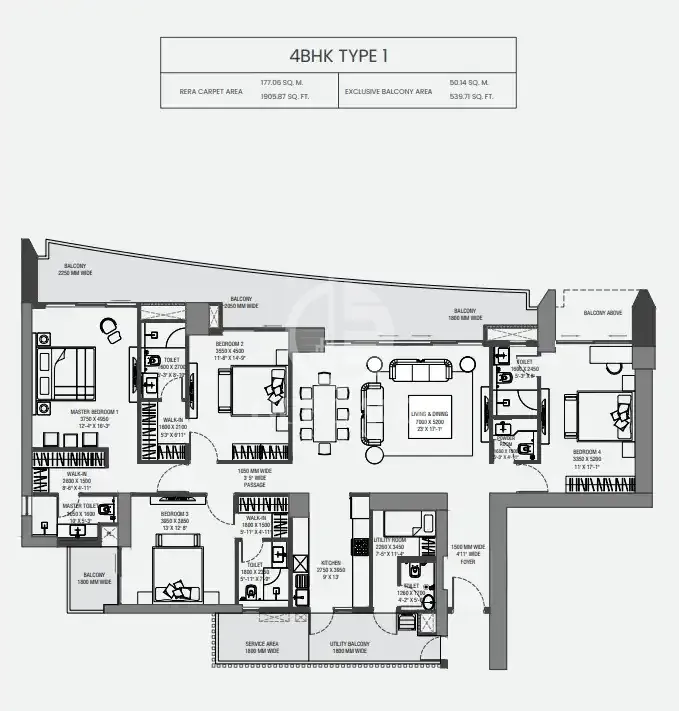 4BHK Floor Plan 1