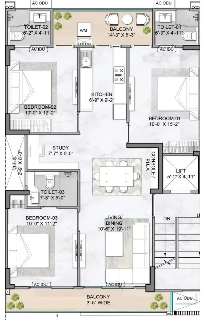 3BHK Floor Plan 1